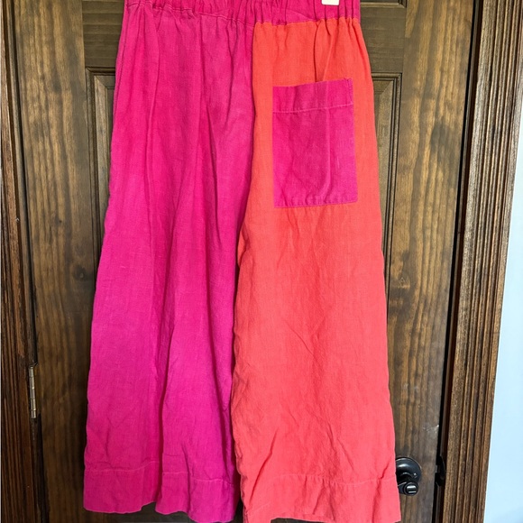 NEETLE STUDIO MID EASY PANT IN HOT PINK/PAPAYA LINEN - Picture 3 of 7